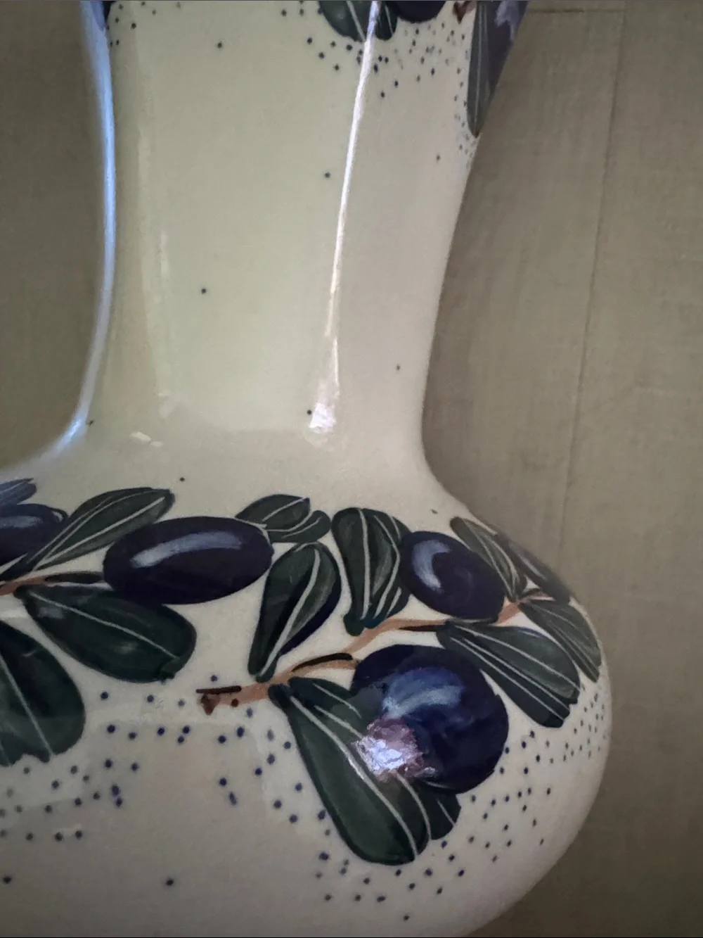 Vintage Polish Pottery Large Vase Vines